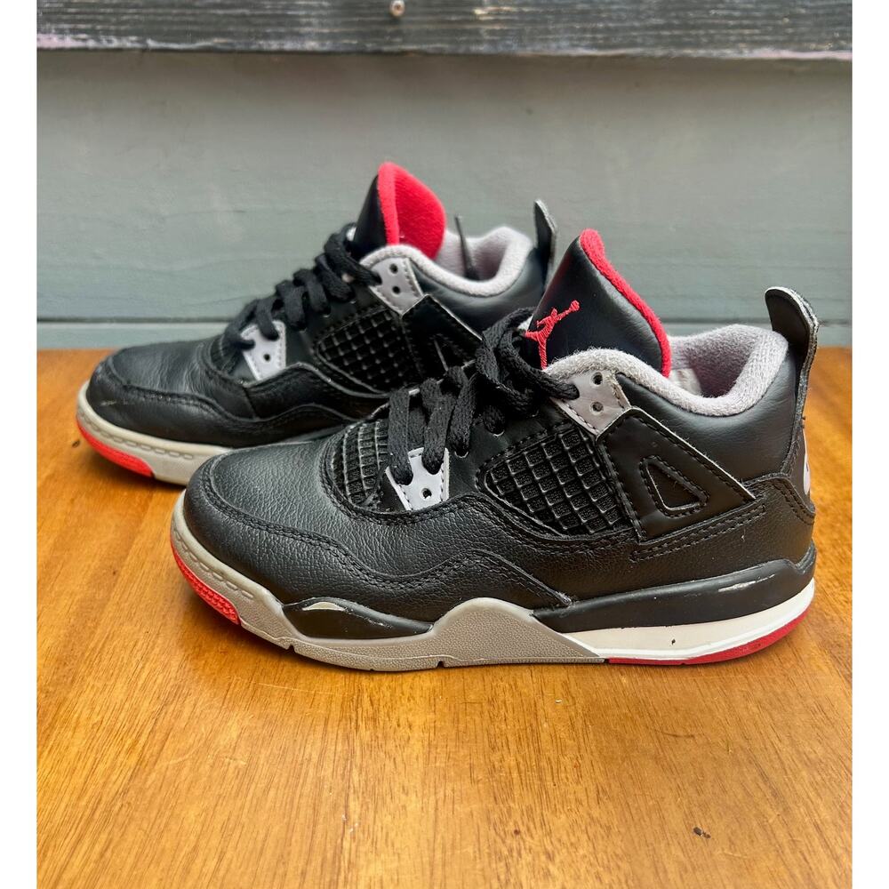 Air Jordan 4 Retro BQ7669-006 Kids Size 11C Bred Black Red Nike Shoes